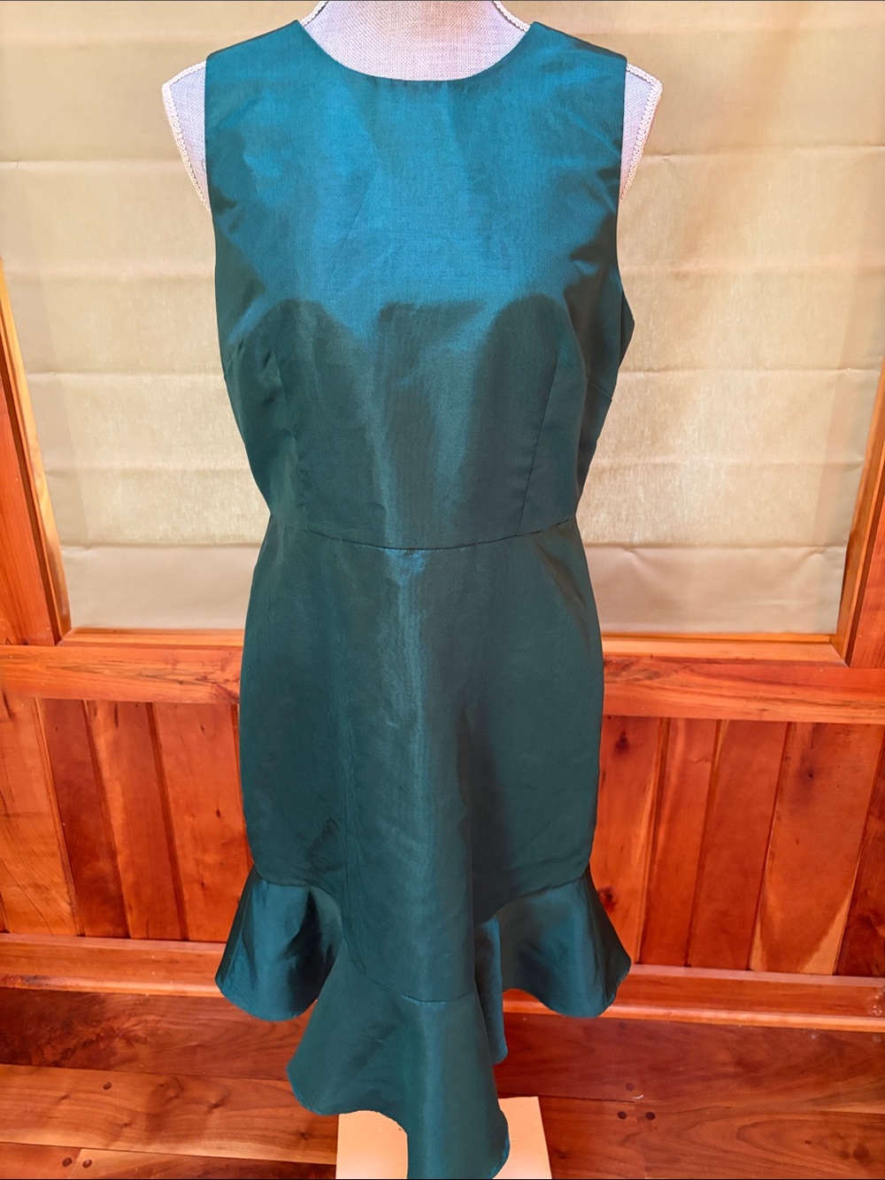 J. Crew Emerald Green Sleeveless Midi Dress with Flounce Hem.  No bow.